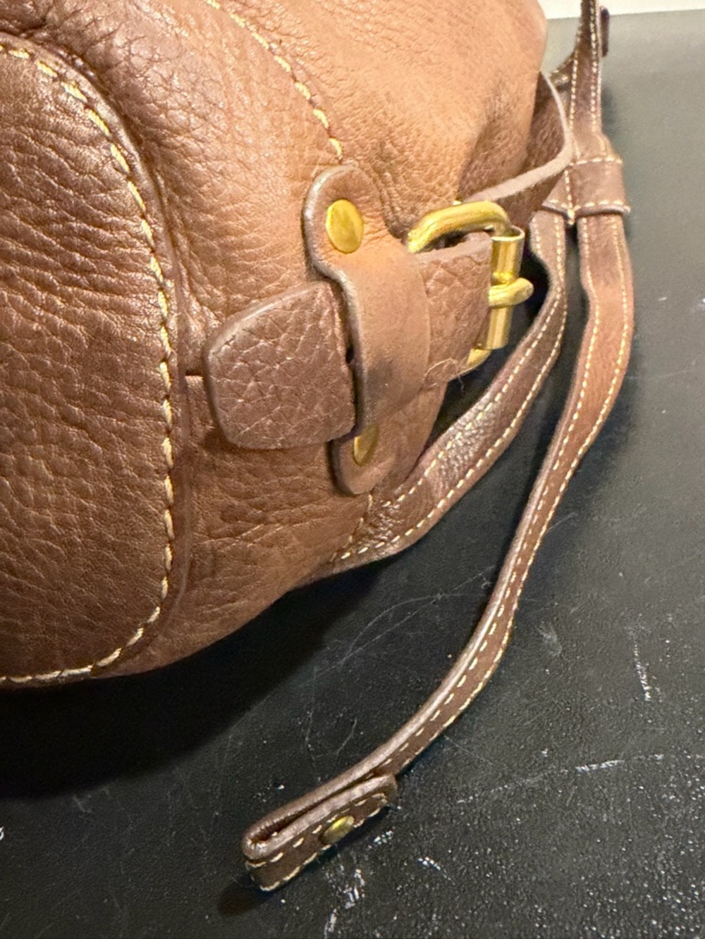 Fossil Brown Pebbled Leather Bucket Shoulder Bag with Dark Trim - Picture 8 of 8
